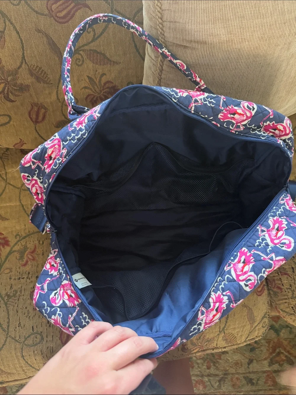 Navy Quilted Flamingo Laptop Tote - Pink Flamingo Pattern